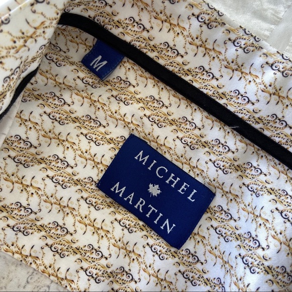 MICHEL MARTIN MENS BUTTON DOWN SHORT SLEEVE PAISLEY SHIRT, 100% COTTON, MEDIUM - Picture 7 of 8